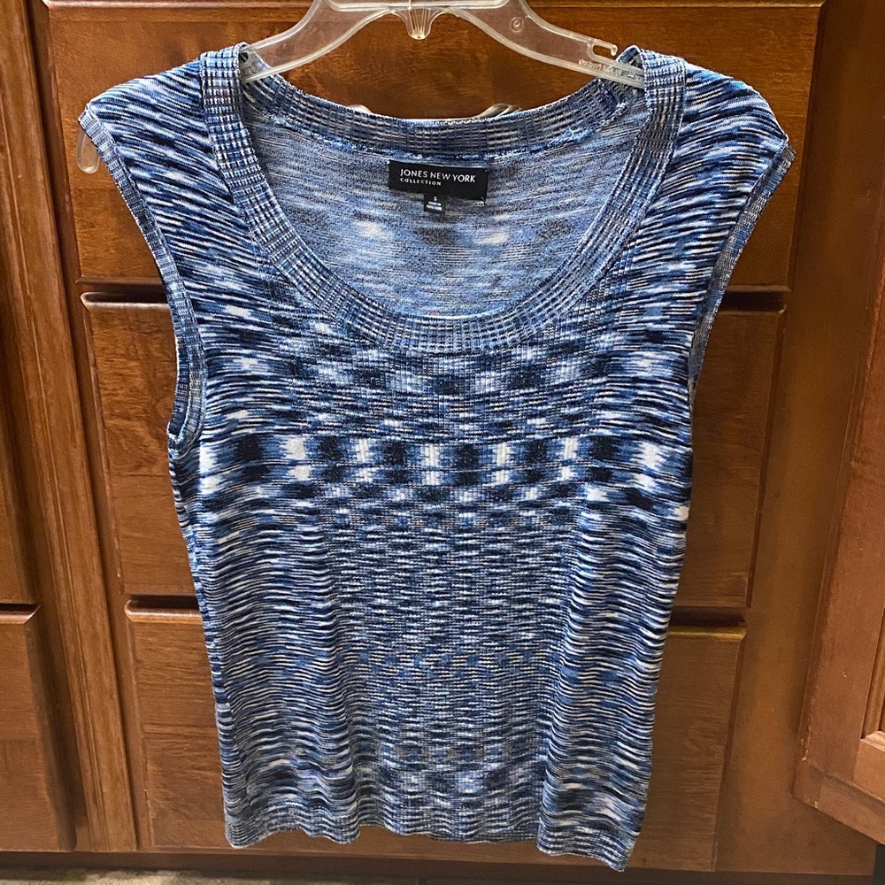 Jones New York Small Women's Blue and White Dressy Knit Tank Top
